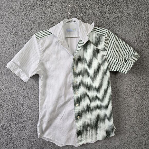 Seaplane Mens XXS White Green Striped Button Up Shirt Beach Surf Made In USA - Picture 1 of 6